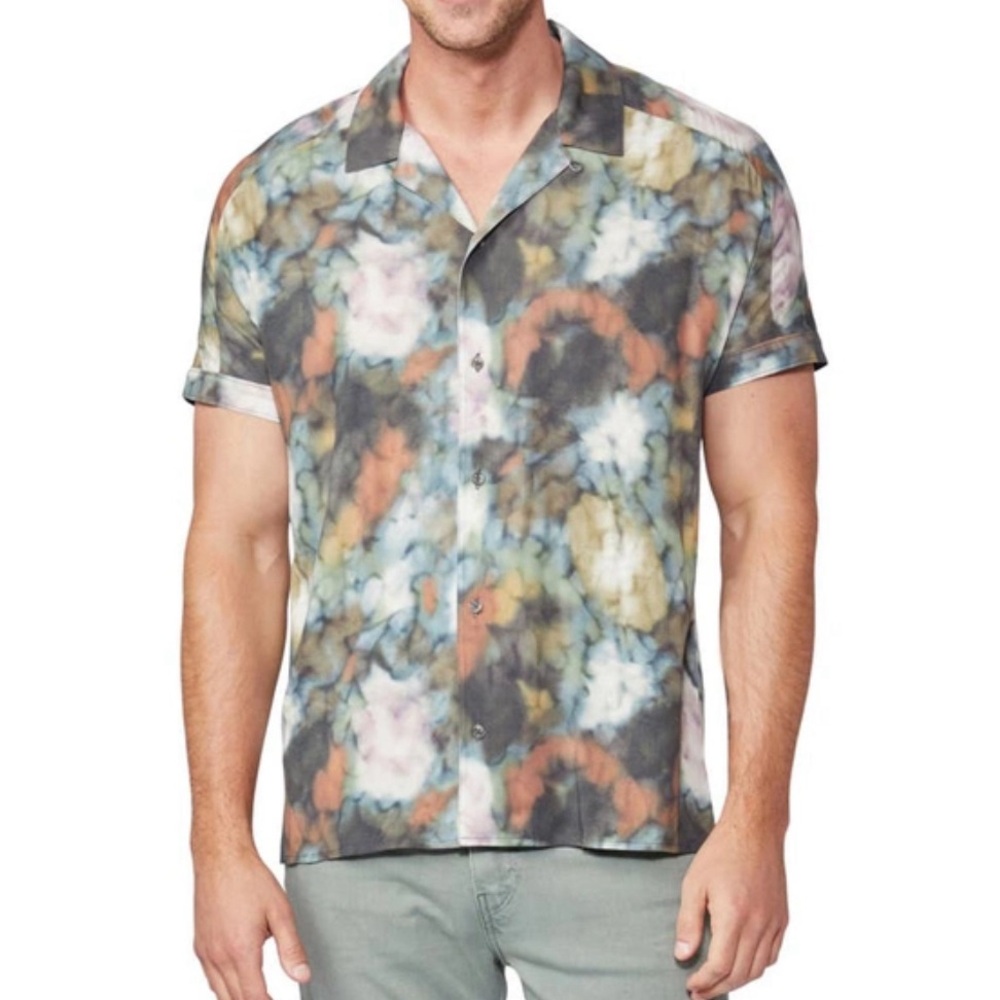 PAIGE MARKELL FLORAL SHORT SLEEVE BUTTON-UP CAMP SHIRT IN CLAY MULTI NWT LARGE
